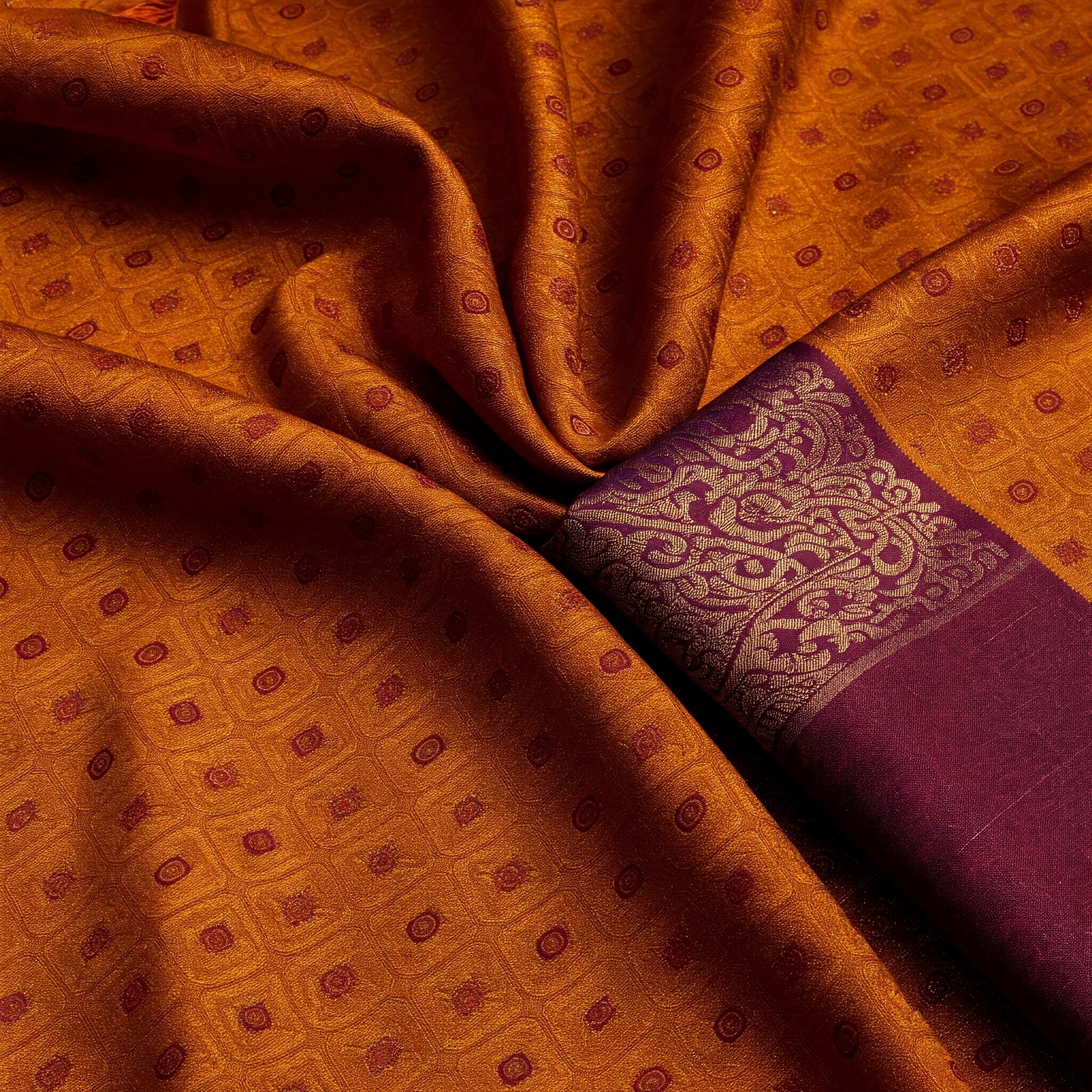 Luxurious orange and purple dobby fabric